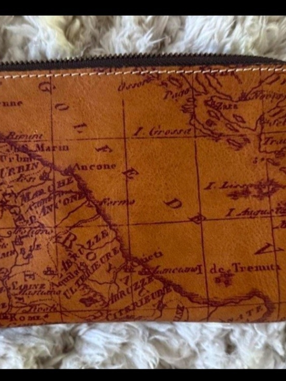 Leather Map-Print Zip Wallet in Tan
